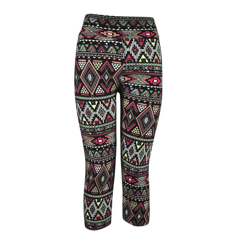 2016 High Waist Fitness Multicolr Pants Printed Stretch Cropped Leggings Pantacourt Femmes Mode Couleur #3546 SM6