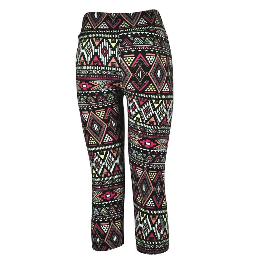 2016 High Waist Fitness Multicolr Pants Printed Stretch Cropped Leggings Pantacourt Femmes Mode Couleur #3546 SM6