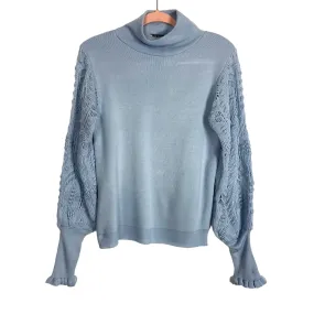 AQE Fashion Blue Mock Neck Open Knit Sleeve Sweater- Size M