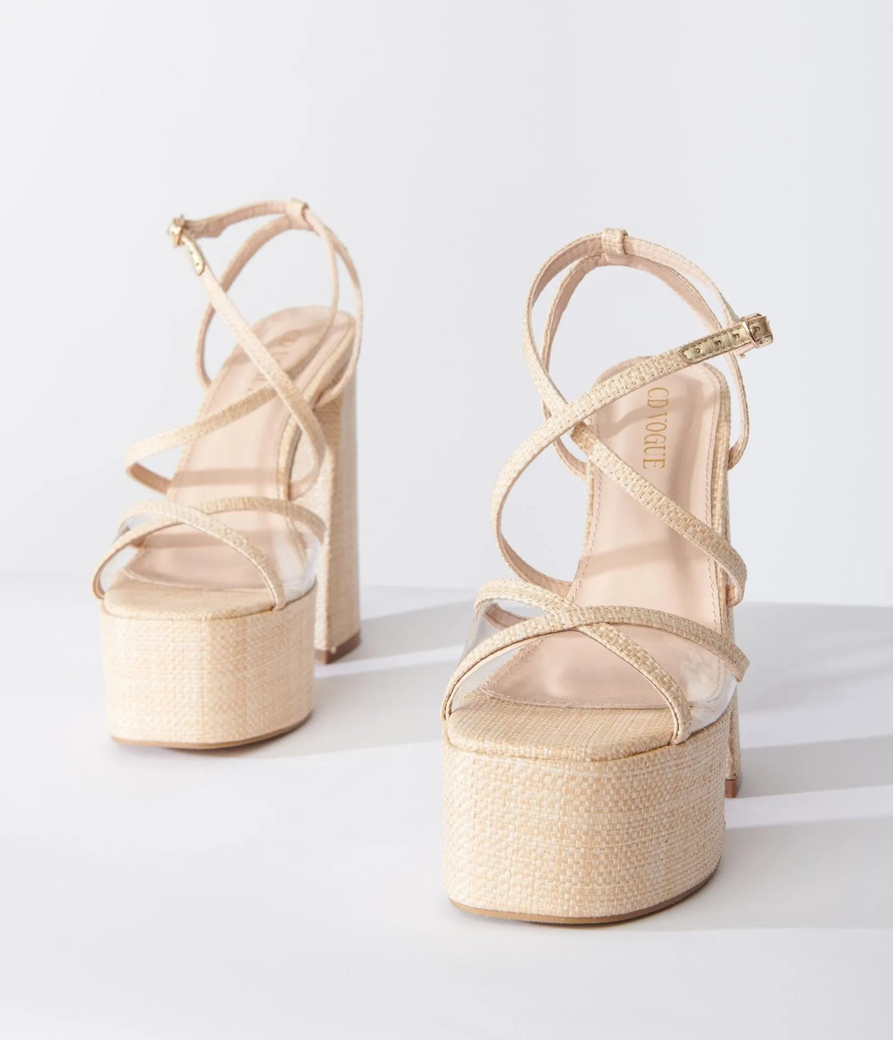 Beige Rattan Platform Sandals