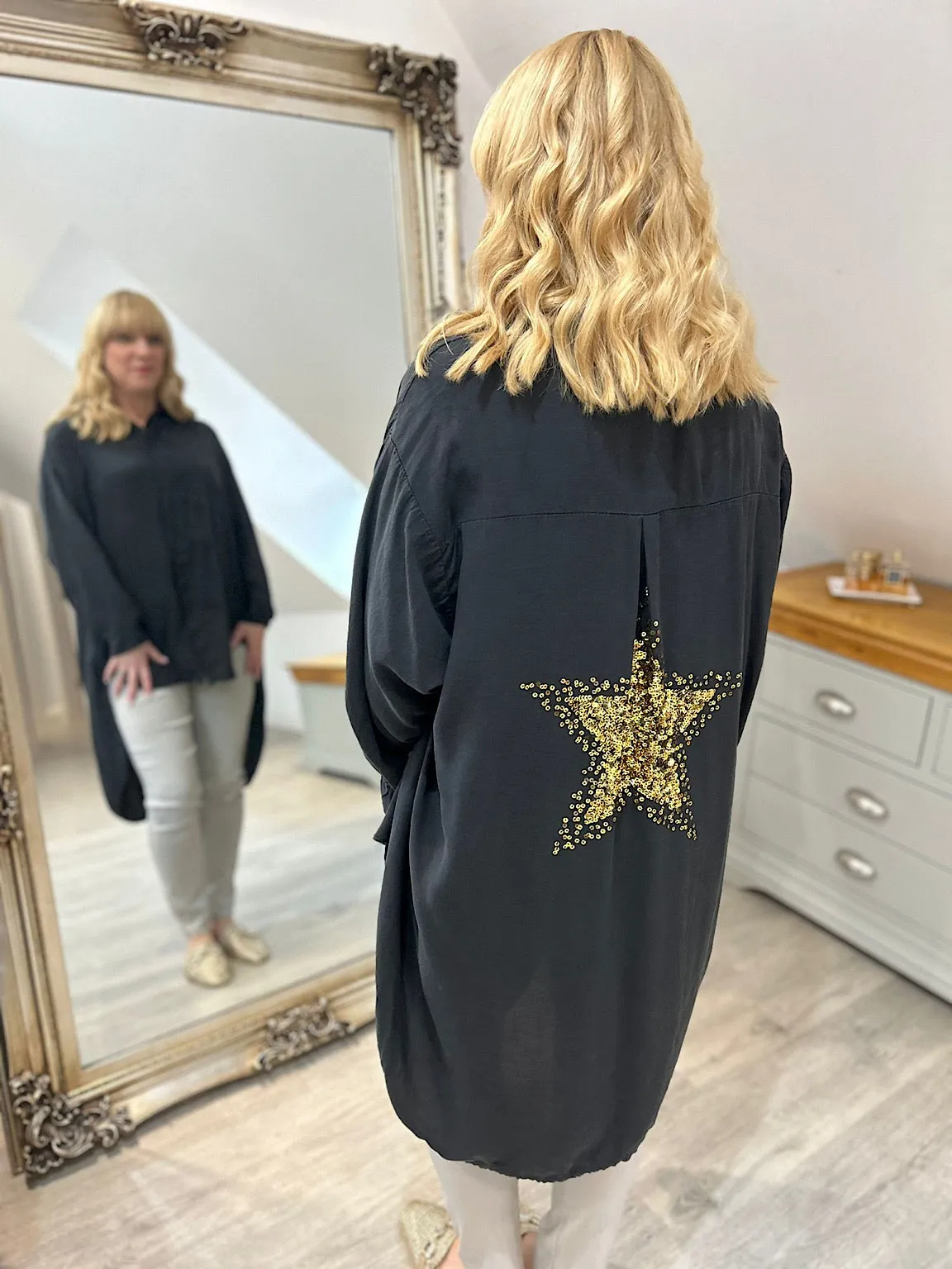 Black Sequin Star Blouse Simone