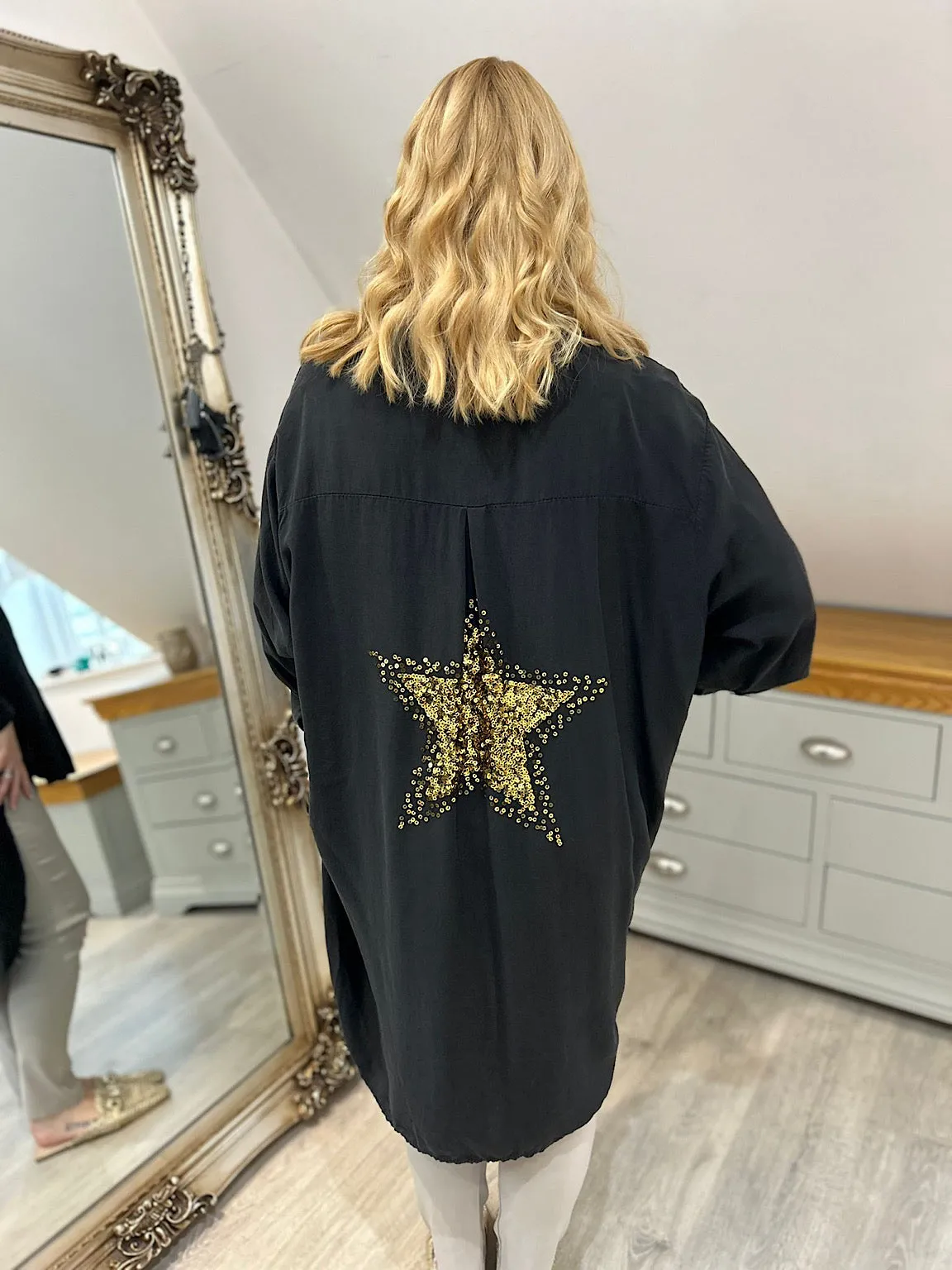 Black Sequin Star Blouse Simone