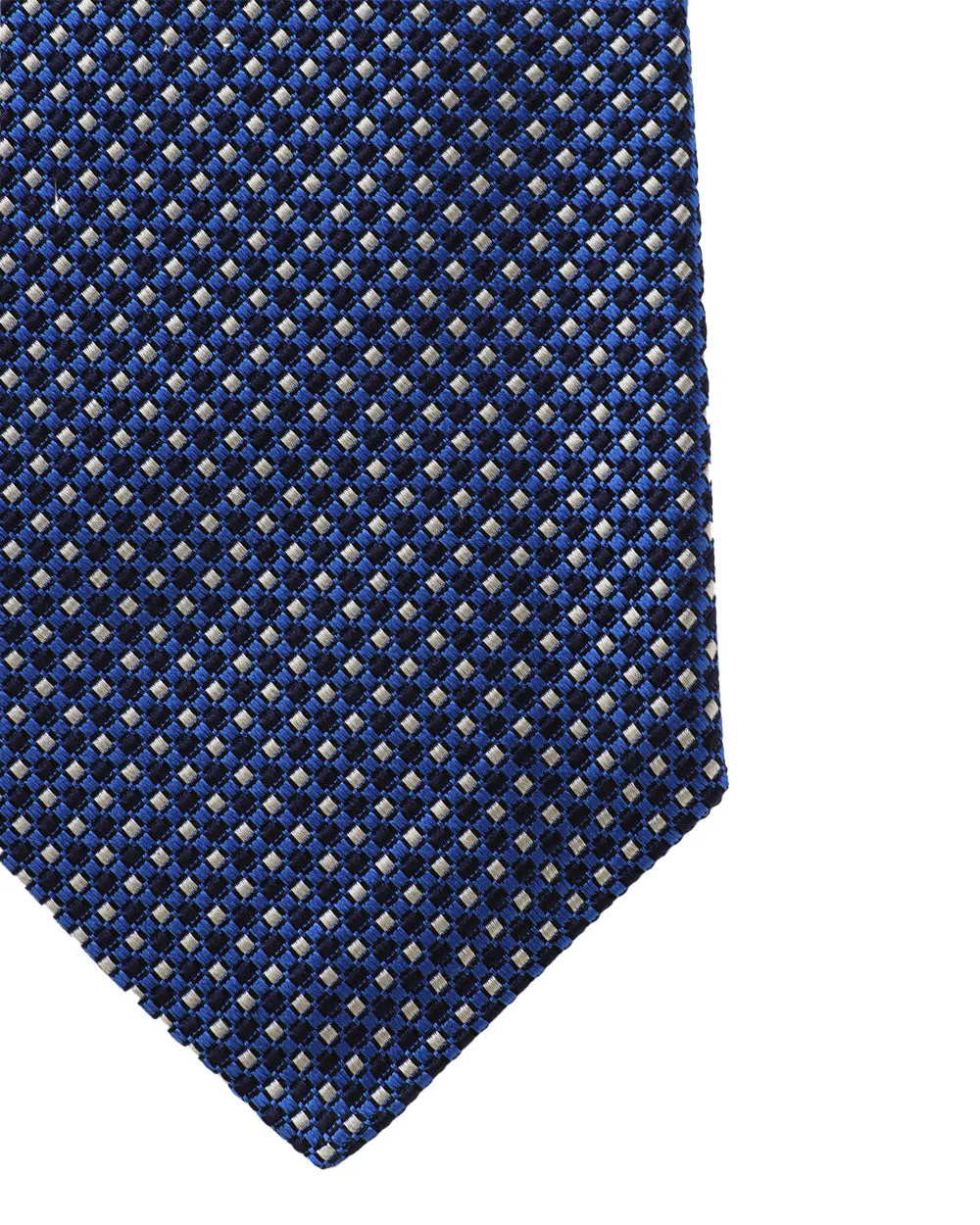 Blue and Navy Checked Woven Silk Tie