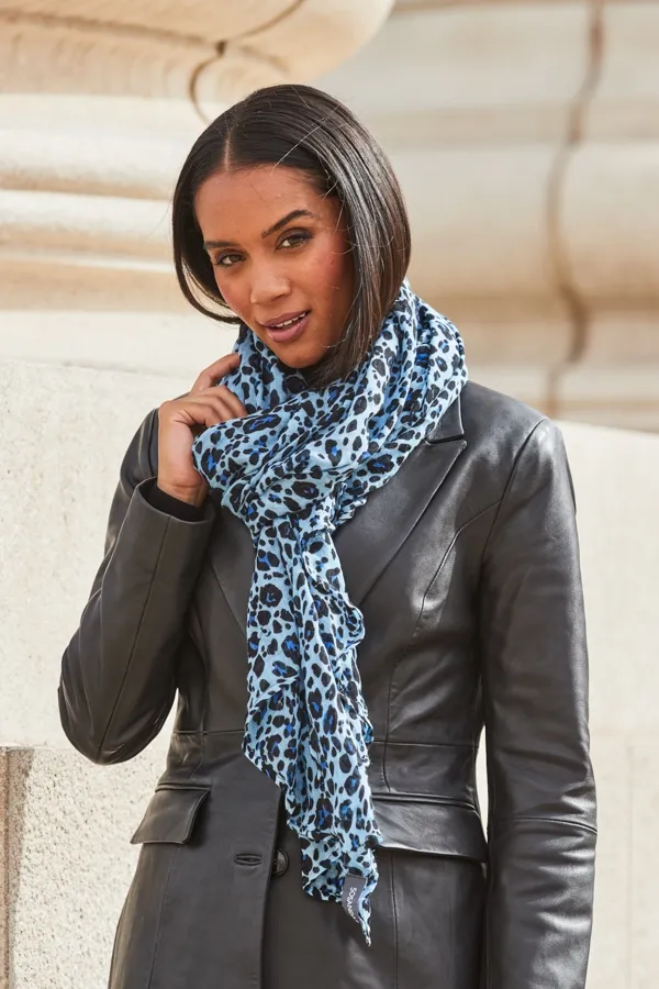 Blue Leopard Print Scarf