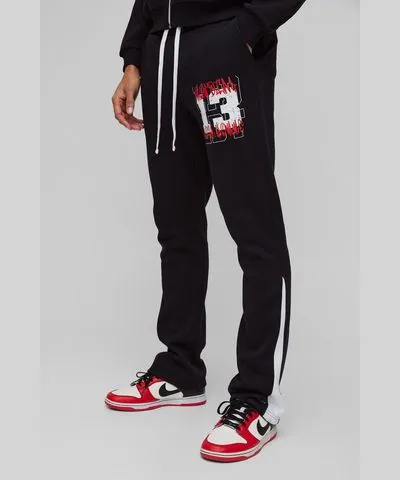 boohooMAN Mens Slim Fit Grafitti 13 Varsity Gusset Sweatpants