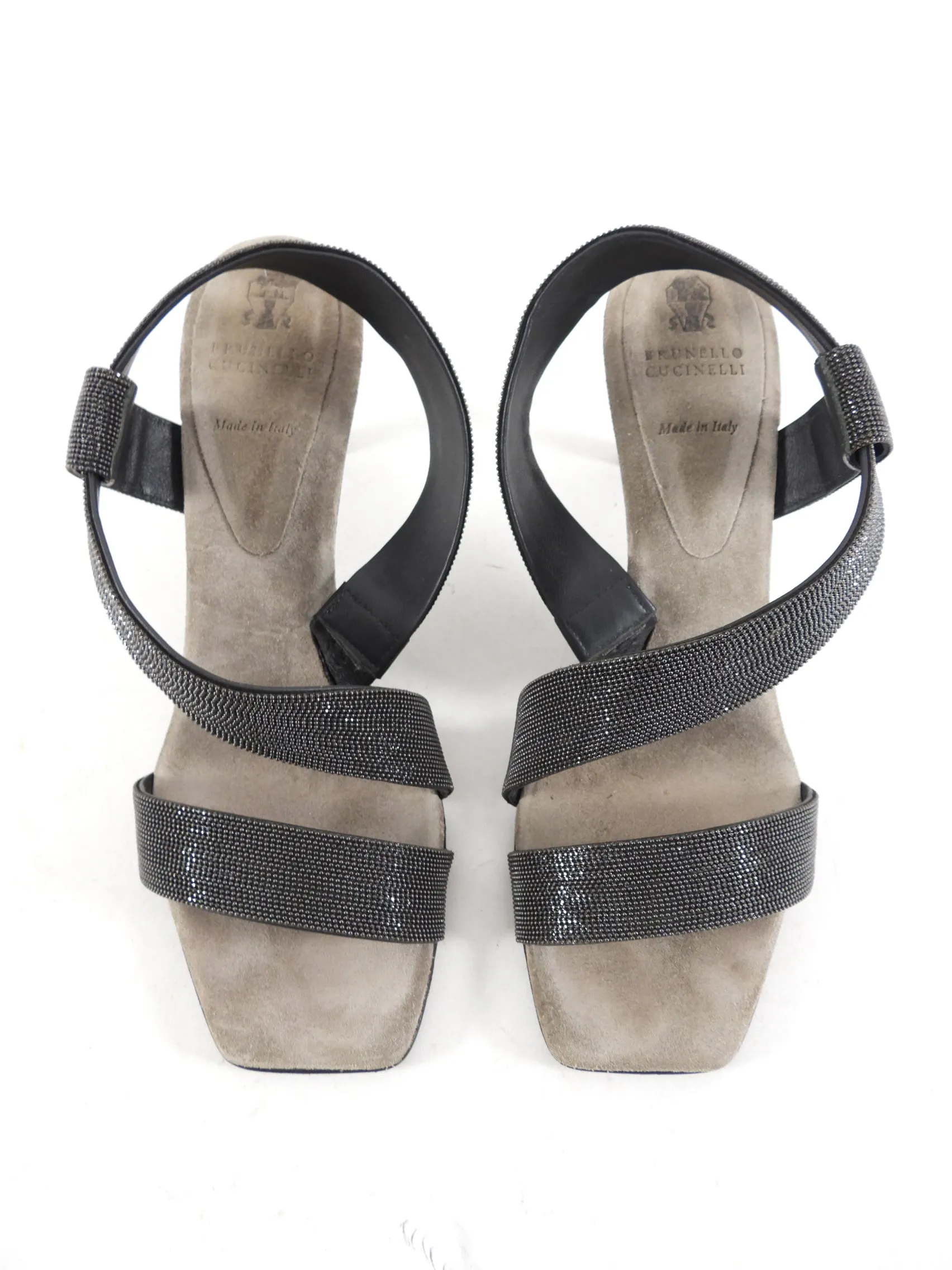 Brunello Cucinelli Grey Monili Bead Heel Sandal - 7