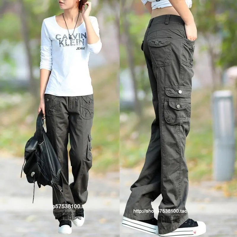 Casual Unisex Solid Pockets Mid Waist Cargo Jogger Full Pants Trousers