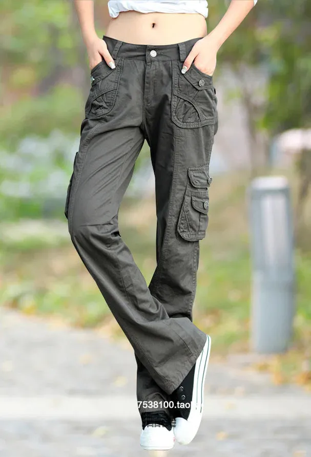 Casual Unisex Solid Pockets Mid Waist Cargo Jogger Full Pants Trousers