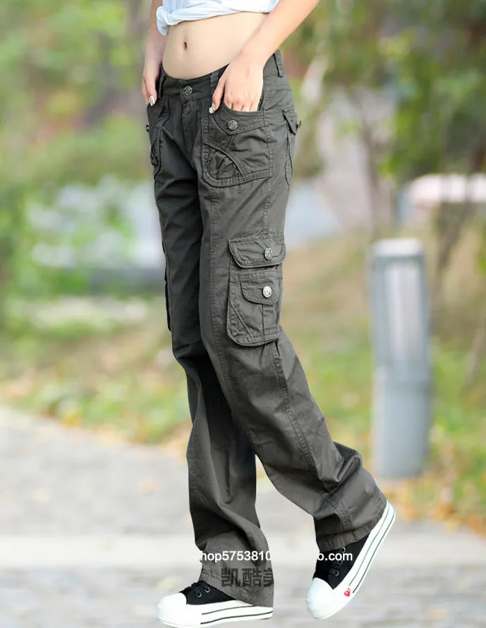 Casual Unisex Solid Pockets Mid Waist Cargo Jogger Full Pants Trousers