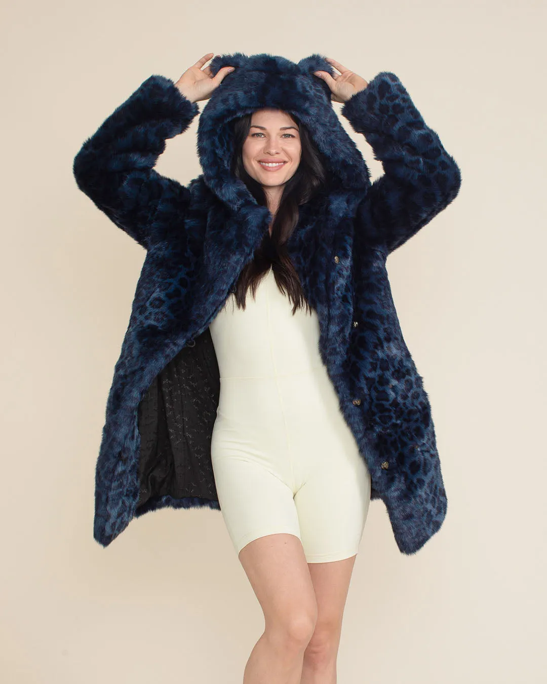 Classic Women's Faux Fur Coat | Indigo Leopard