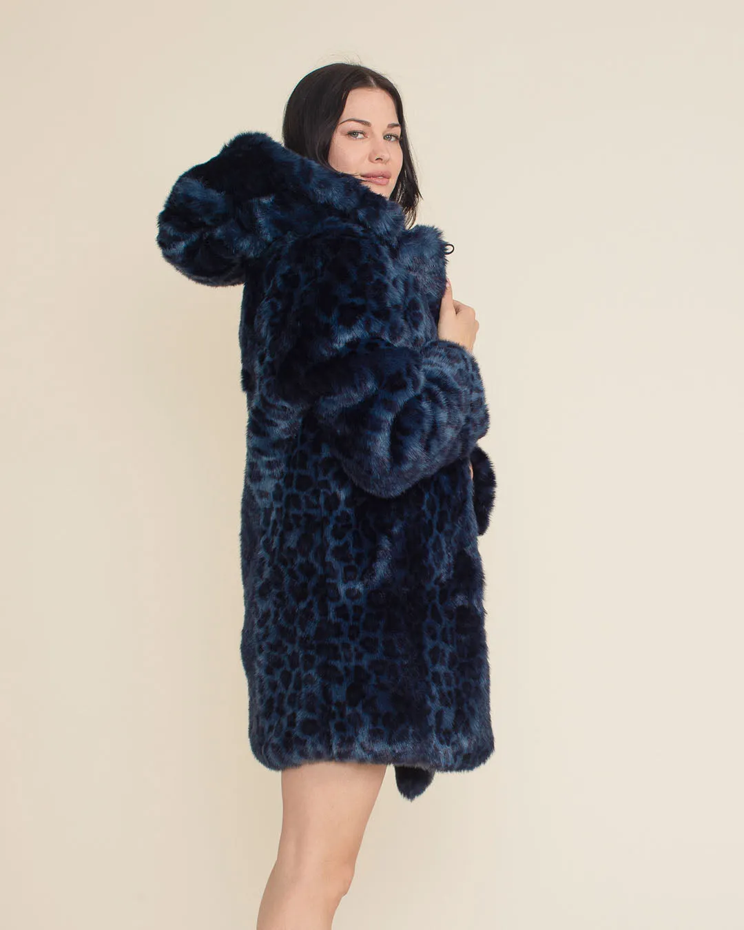 Classic Women's Faux Fur Coat | Indigo Leopard