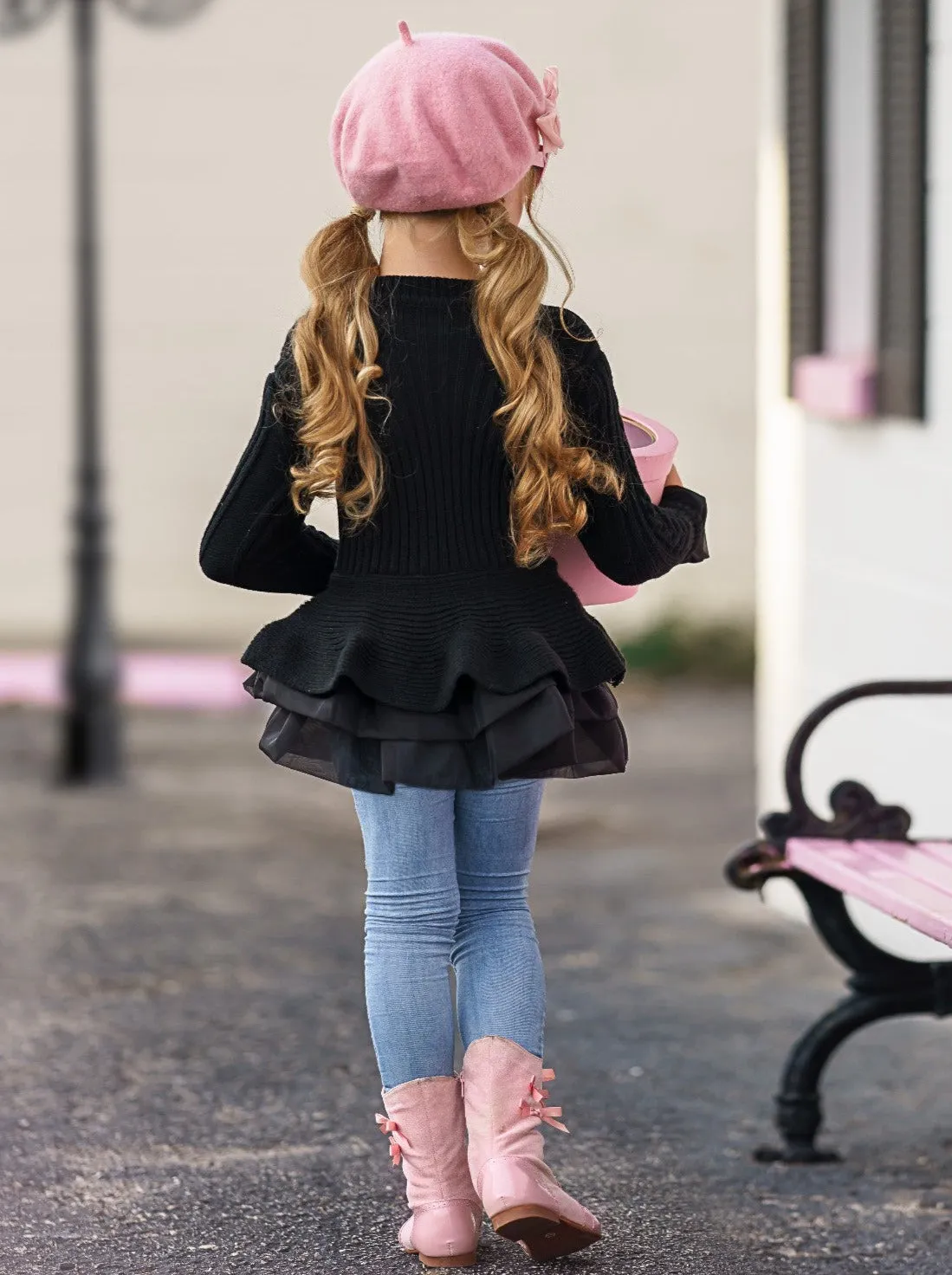 Cute As Pie Black Cable Knit Tutu Sweater