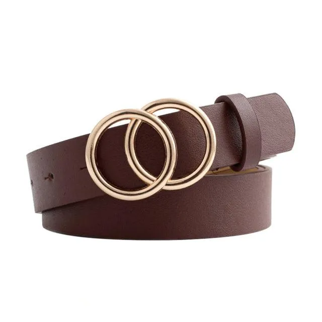 Double Ring Circle Button Belt Leisure Leather Belt