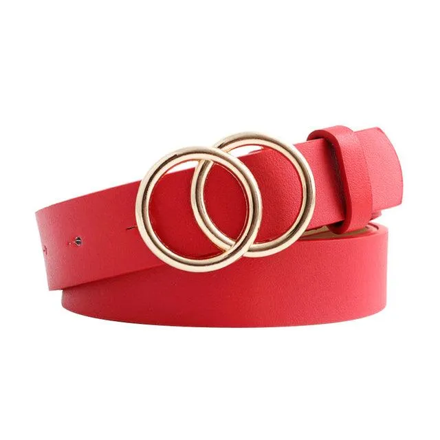 Double Ring Circle Button Belt Leisure Leather Belt