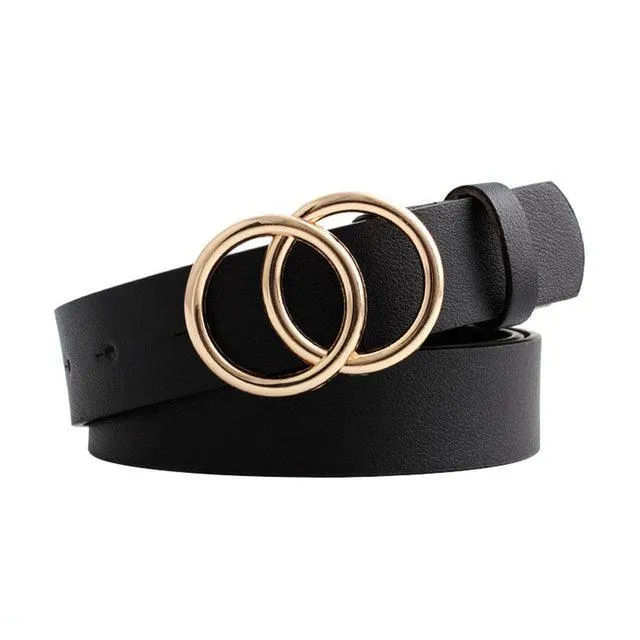 Double Ring Circle Button Belt Leisure Leather Belt