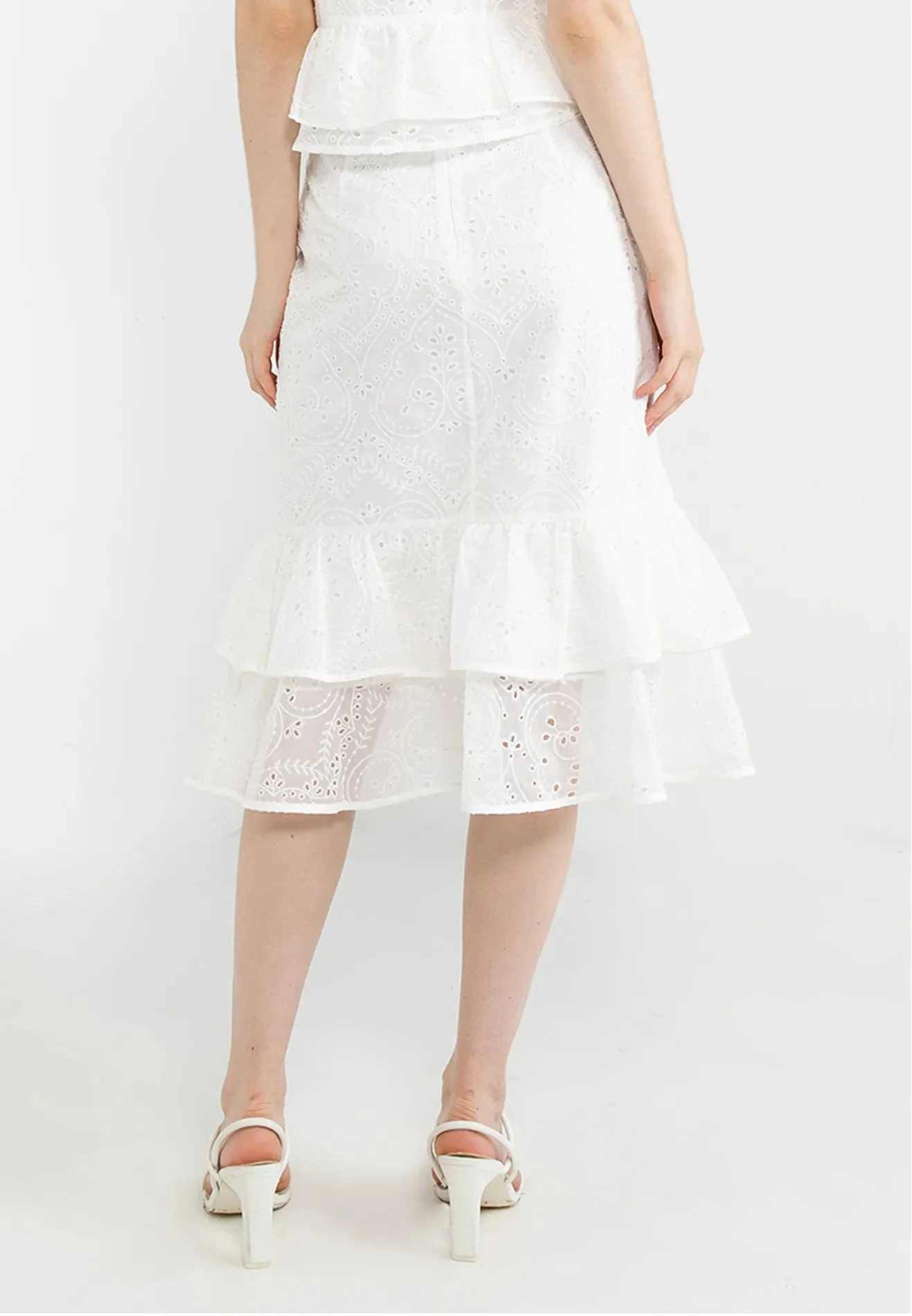 ELLE Apparel Blossom ETiered Broderie Organza Midi Skirt