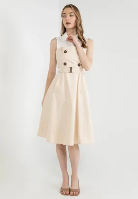 ELLE Apparel Collar Sleeveless Belted Midi Dress