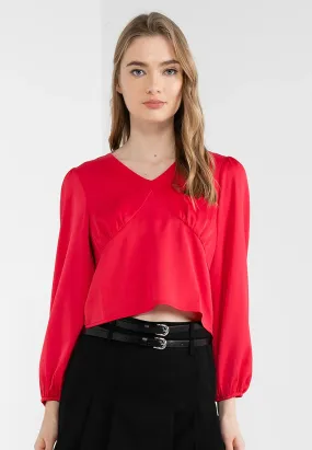 ELLE Apparel Floral Back Button Up Satin Blouse