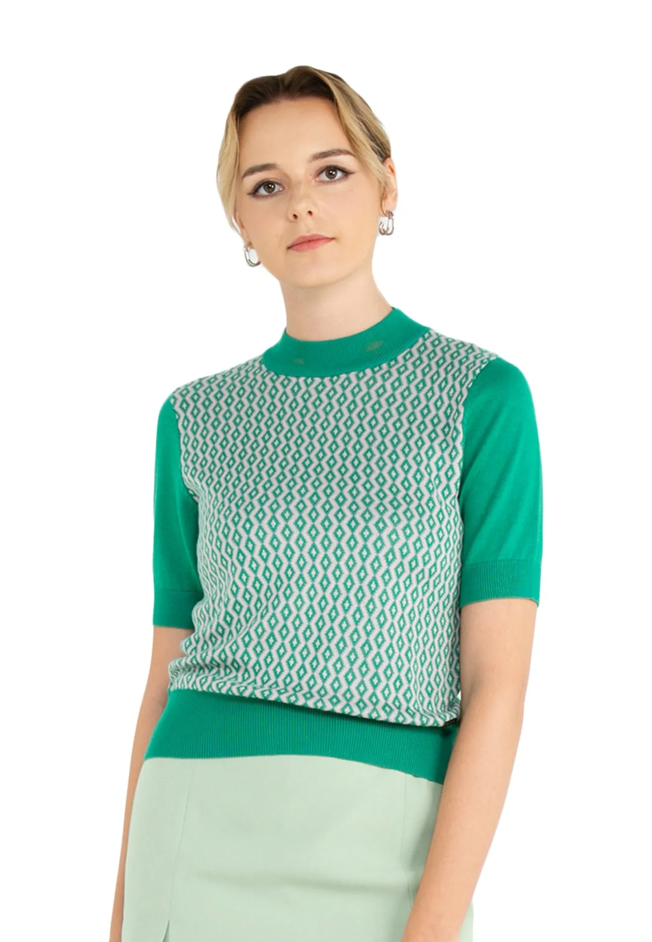 ELLE Apparel Mock Neck Viscose Patterned Knitted Top