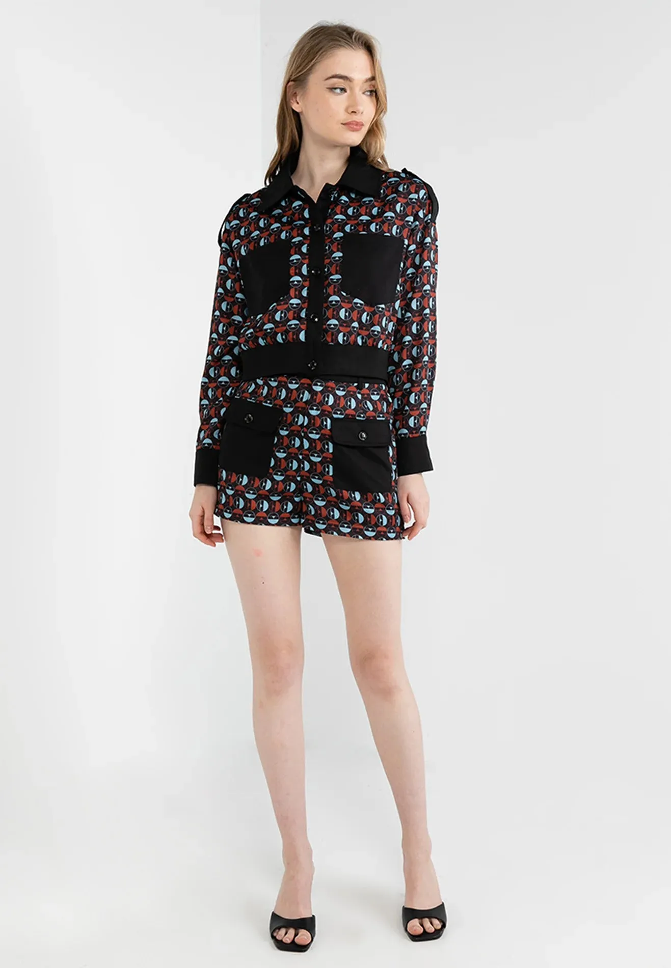 ELLE Apparel Retro Geometric Printed Collar Shirt