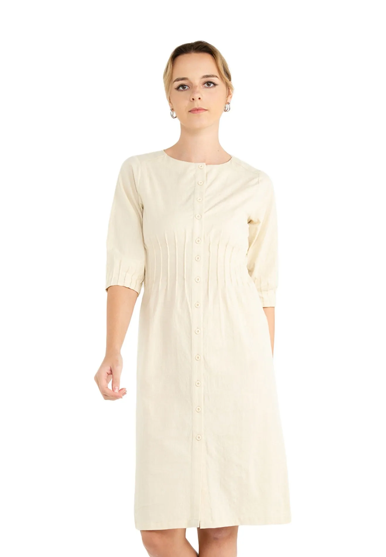 ELLE Apparel Round Neckline Button Up Shirt Dress