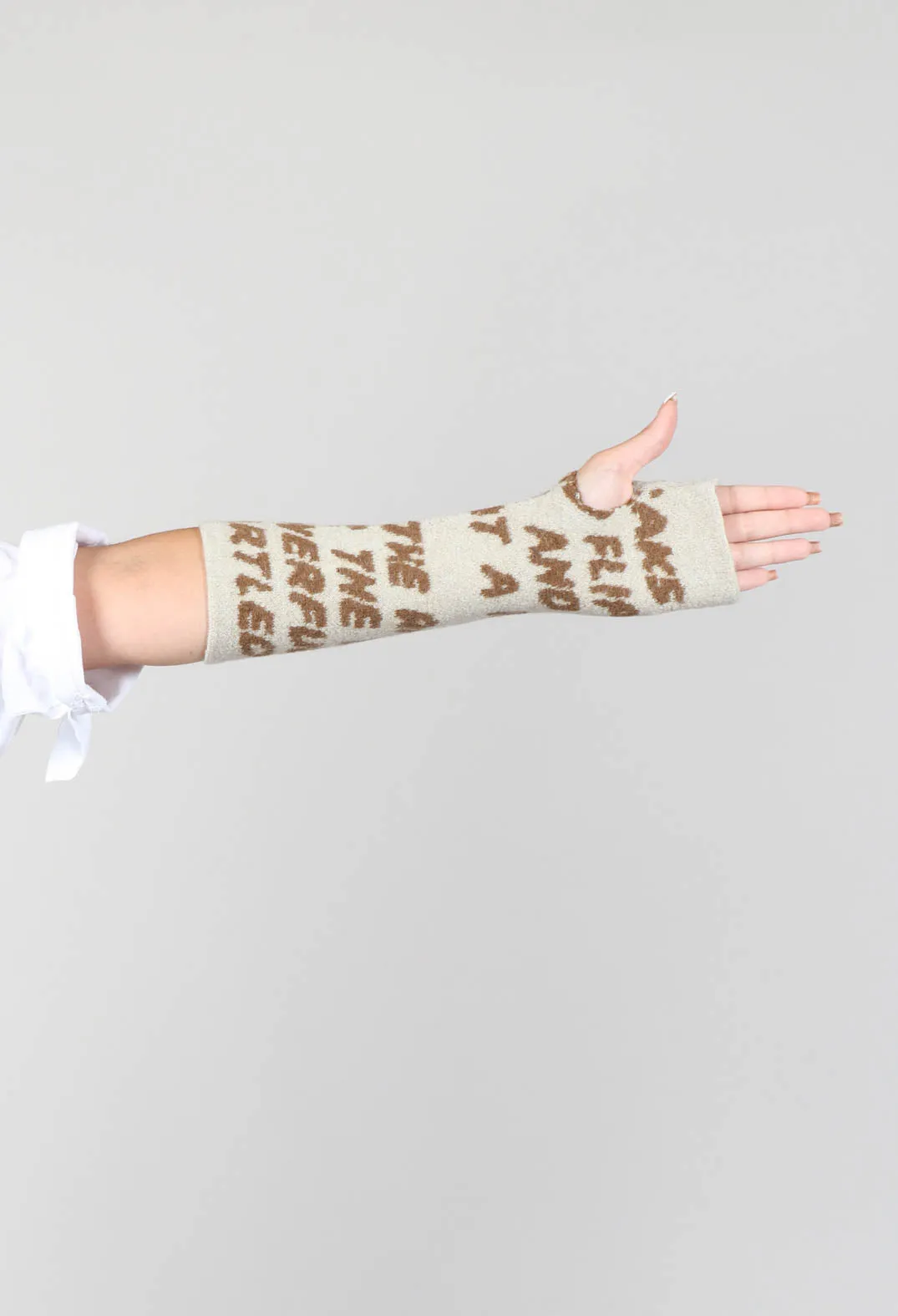 Fingerless Wool Gloves in Bronze Jacquard