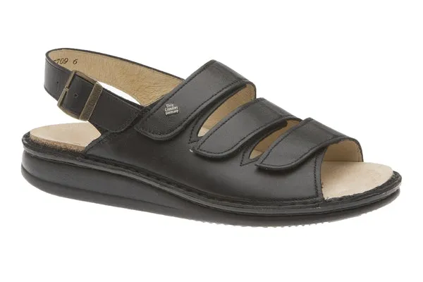 Finn Comfort Womens Sylt Strap Sandal- Black Smooth Leather