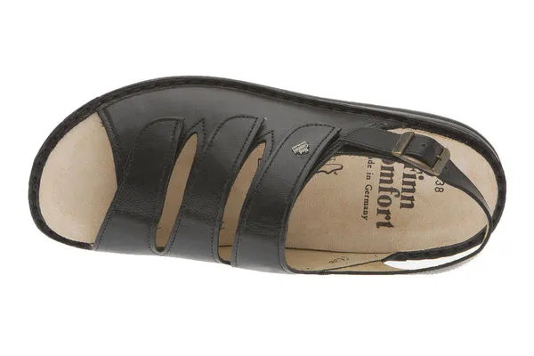 Finn Comfort Womens Sylt Strap Sandal- Black Smooth Leather