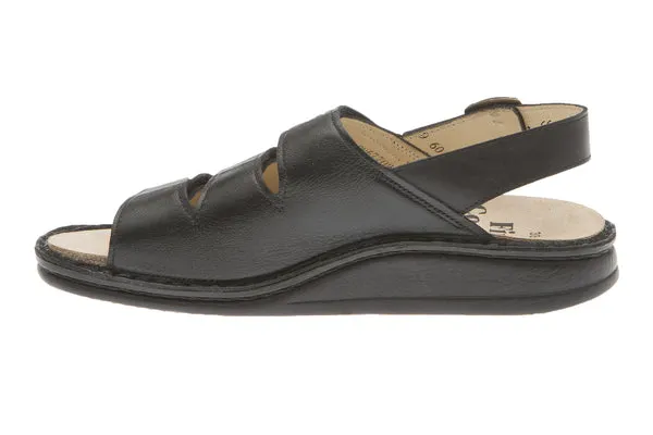 Finn Comfort Womens Sylt Strap Sandal- Black Smooth Leather