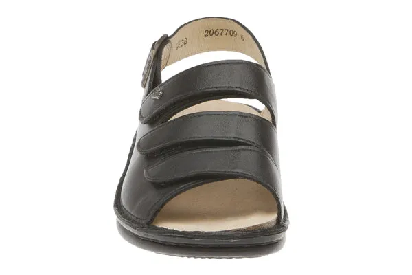 Finn Comfort Womens Sylt Strap Sandal- Black Smooth Leather