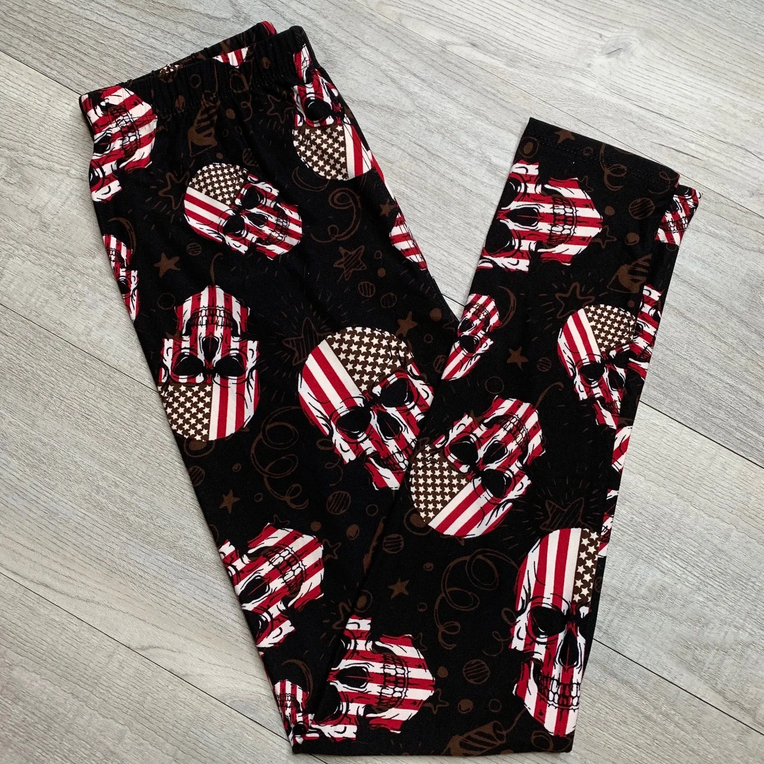 Flag Skull Print Soft Leggings