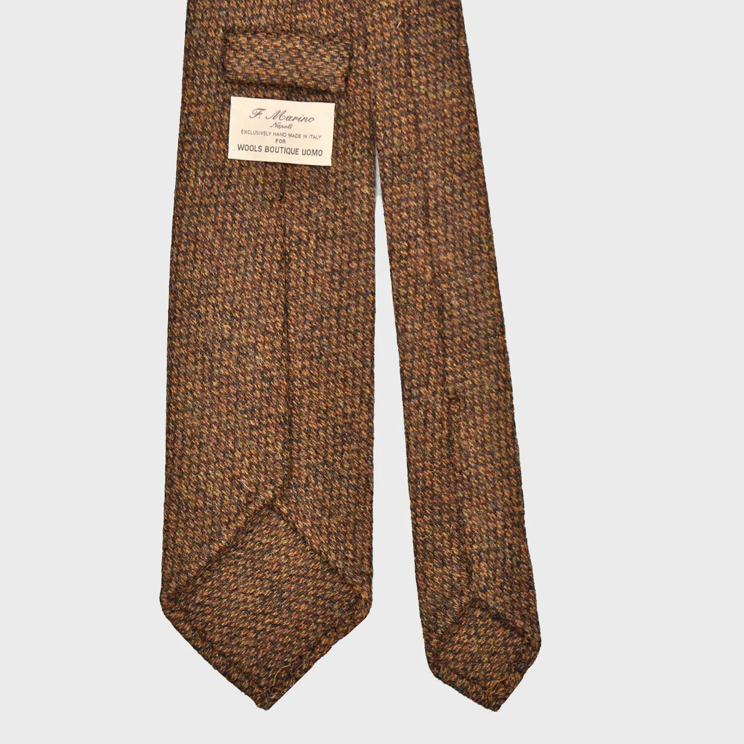 F.Marino Barleycorn Tweed Tie 3 Folds Rust Brown