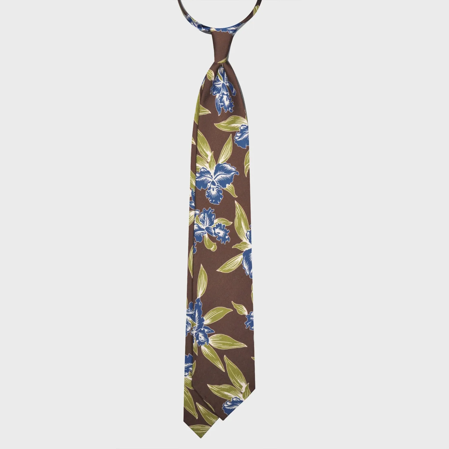 F.Marino Hawaiian Silk Tie 3 Folds Brown