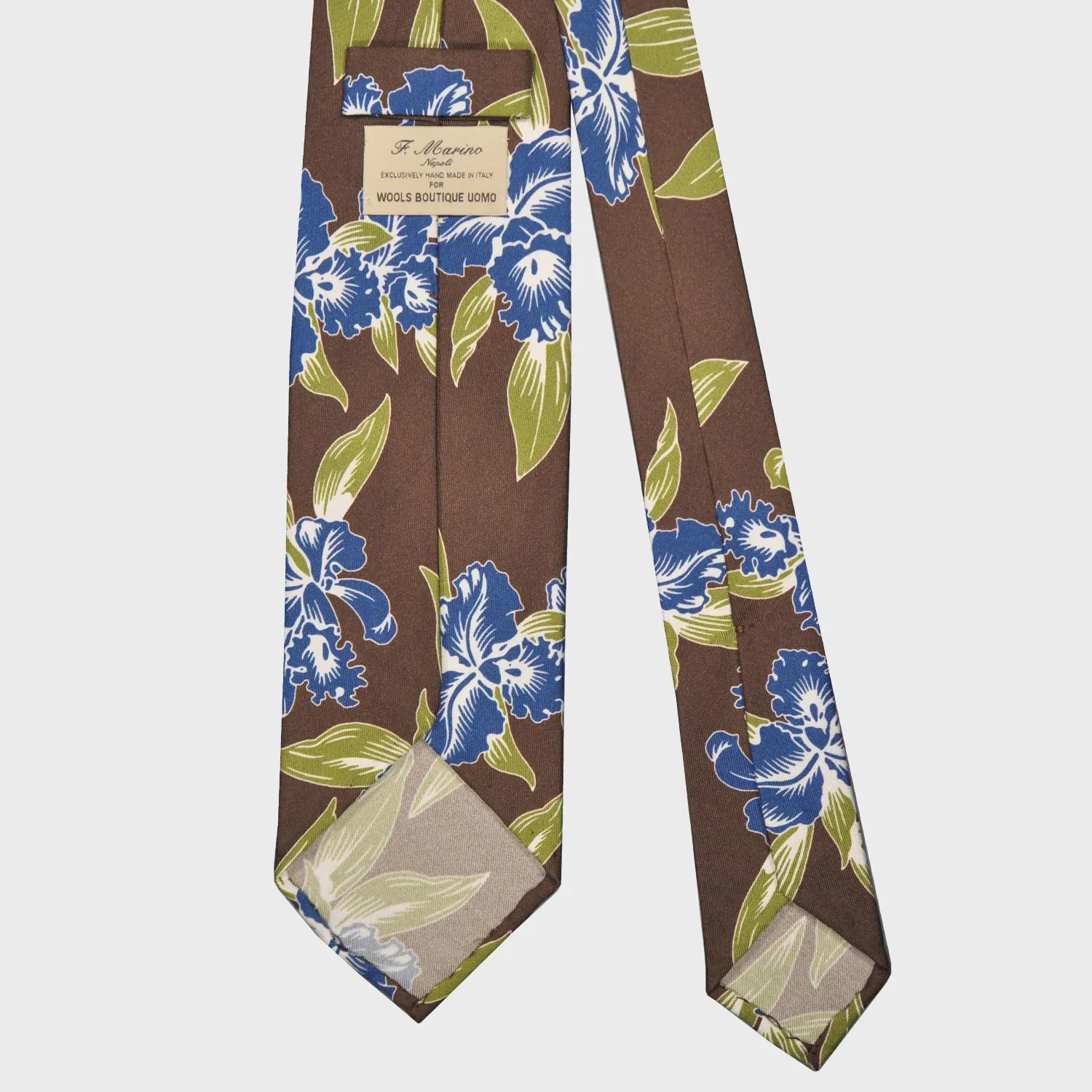 F.Marino Hawaiian Silk Tie 3 Folds Brown