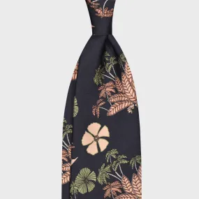 F.Marino Jungle Hawaiian Silk Tie 3 Folds Dark Blue