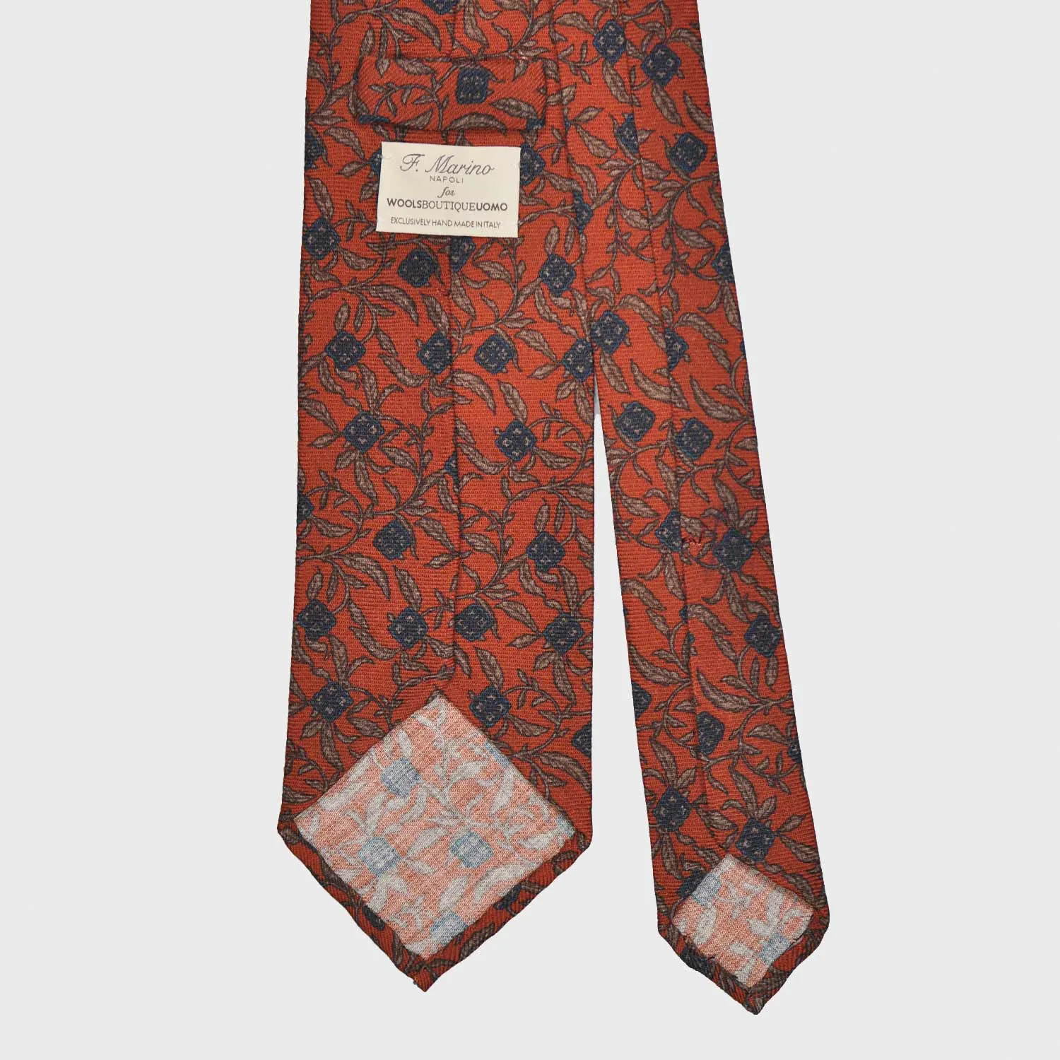 F.Marino Liberty Printed Wool Tie 3 Folds Orange