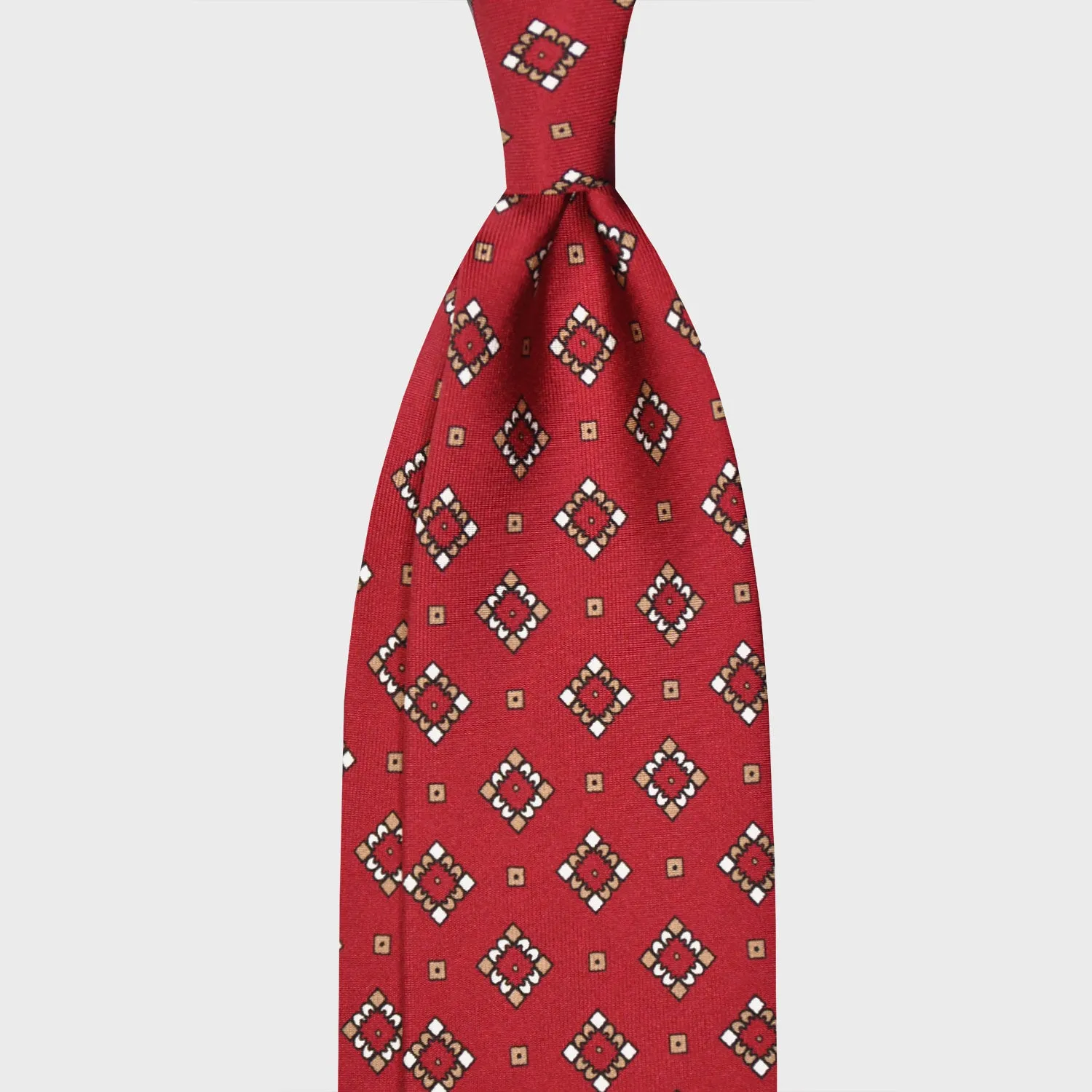 F.Marino Silk Tie 3 Folds Diamonds Brick Red