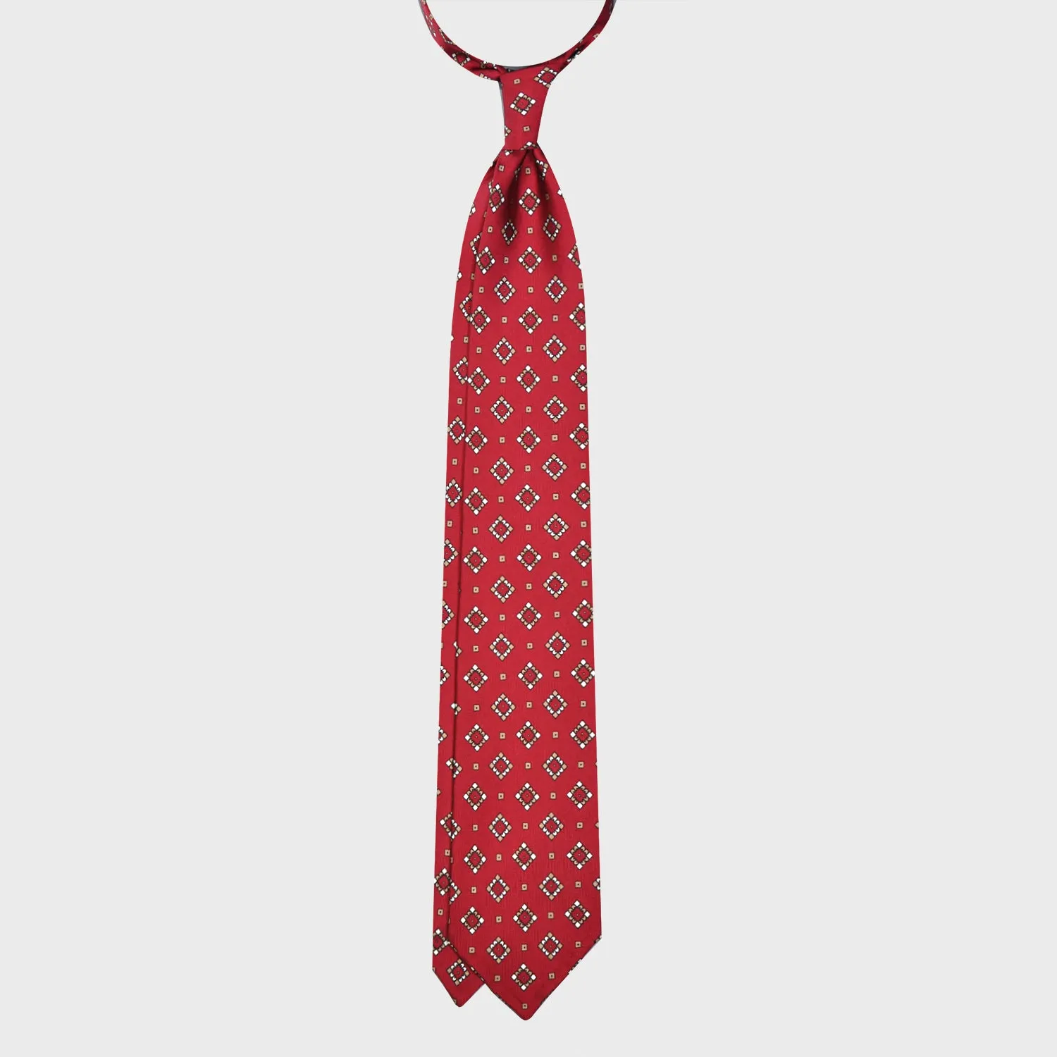 F.Marino Silk Tie 3 Folds Diamonds Brick Red