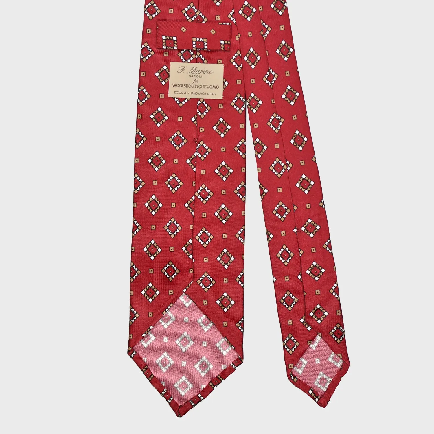 F.Marino Silk Tie 3 Folds Diamonds Brick Red