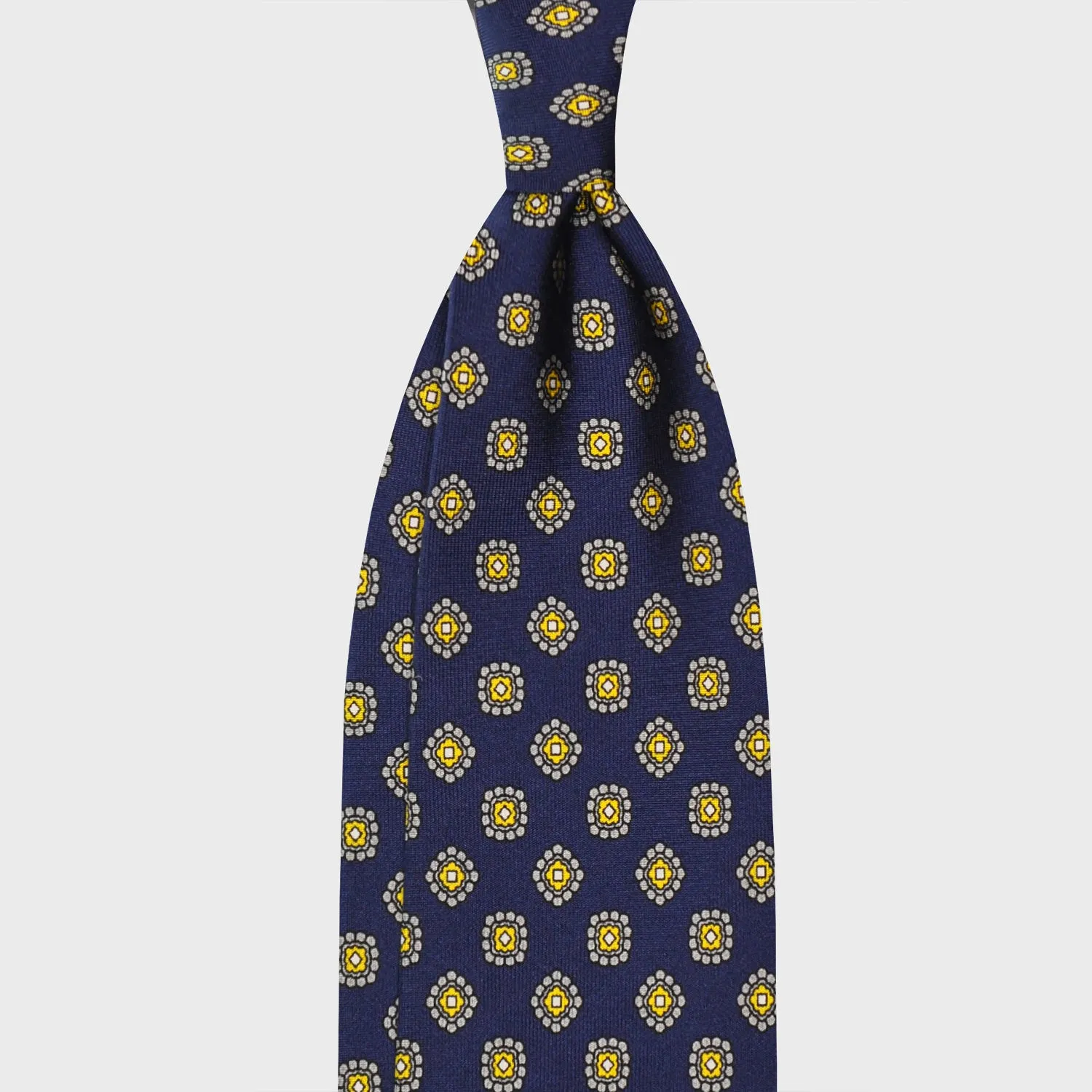 F.Marino Silk Tie 3 Folds Diamonds Navy Blue