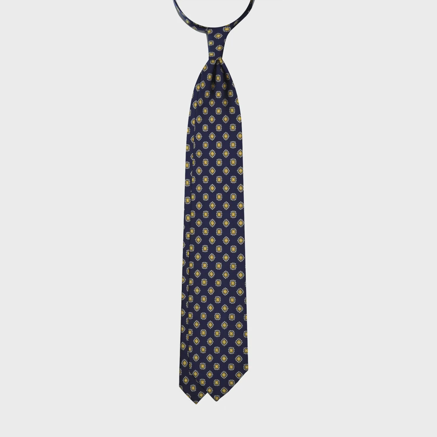 F.Marino Silk Tie 3 Folds Diamonds Navy Blue