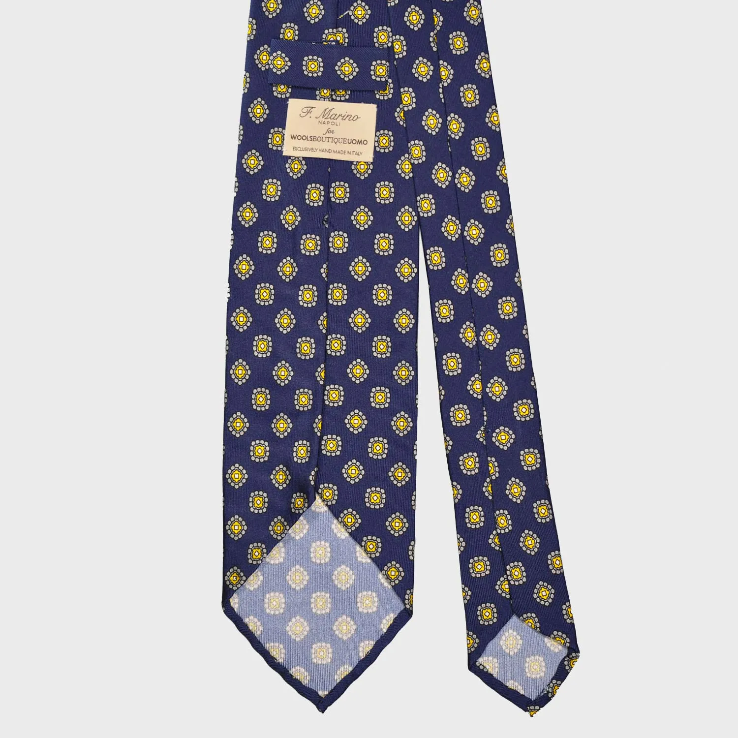 F.Marino Silk Tie 3 Folds Diamonds Navy Blue