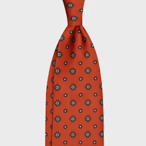 F.Marino Silk Tie 7 Folds Diamonds Lobster Orange