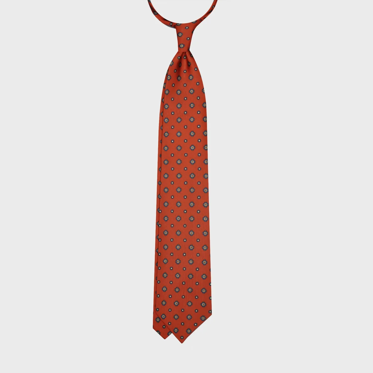 F.Marino Silk Tie 7 Folds Diamonds Lobster Orange