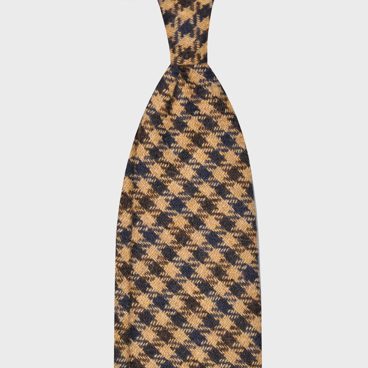 F.Marino Tweed Tie 3 Folds Checked Camel