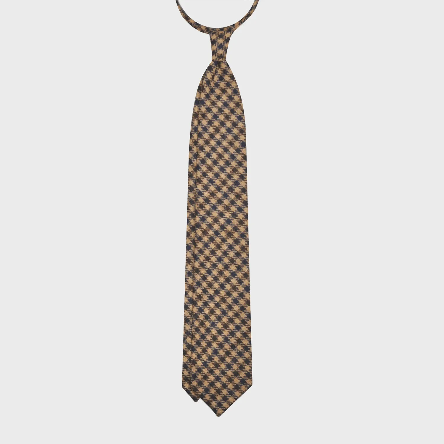 F.Marino Tweed Tie 3 Folds Checked Camel