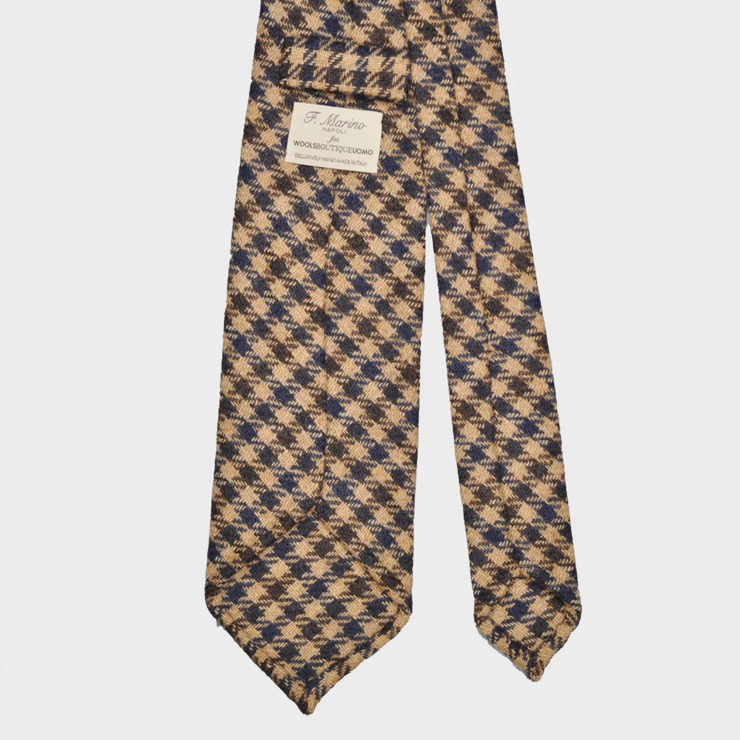 F.Marino Tweed Tie 3 Folds Checked Camel