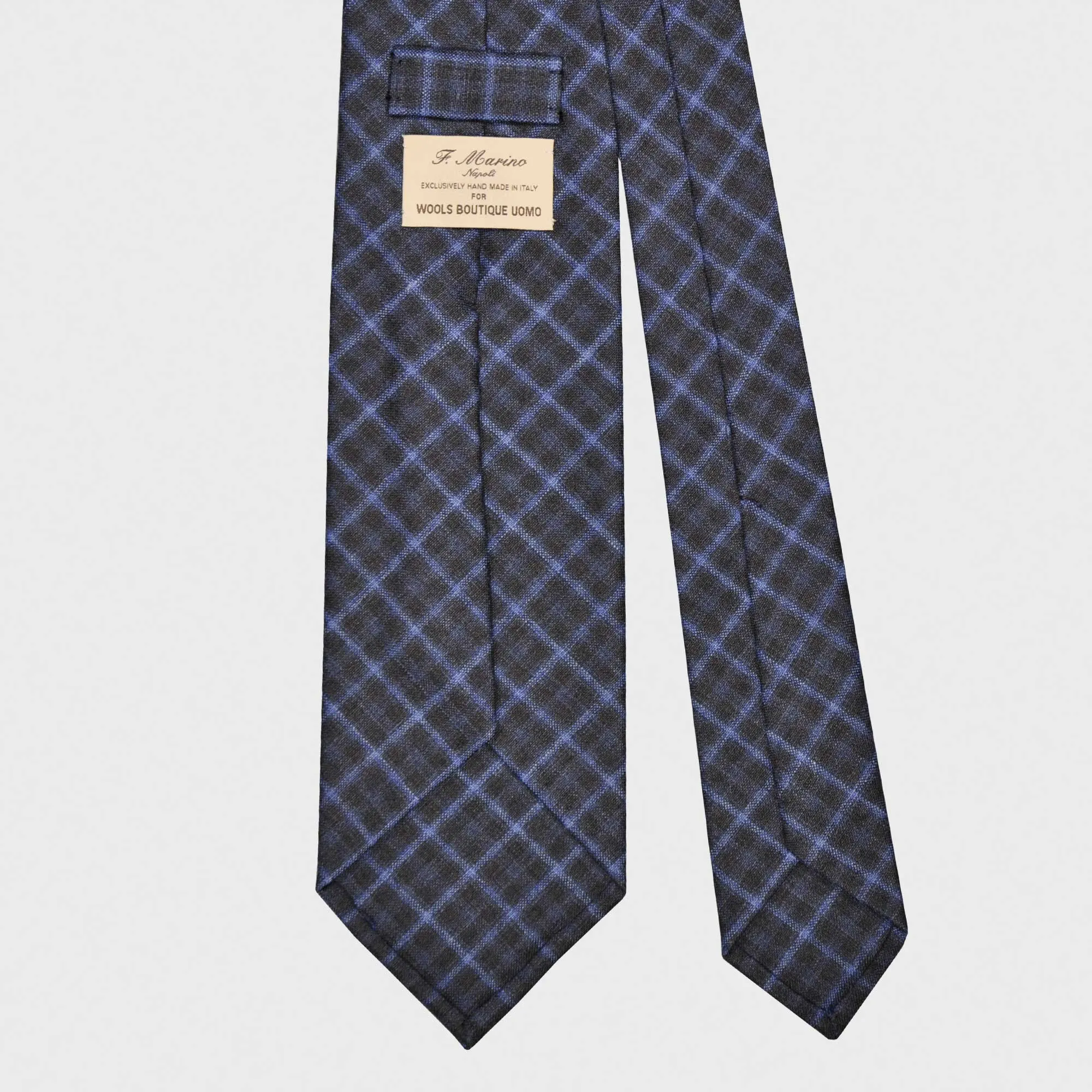 F.Marino Wool Tie 3 Folds Checked Pervinca Blue