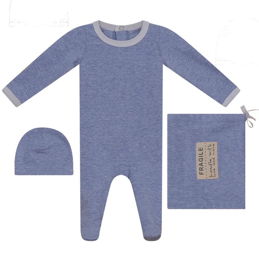 Fragile Denim Baby Stretchie and Beanie