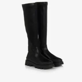 Girls Black Leather Long Boots